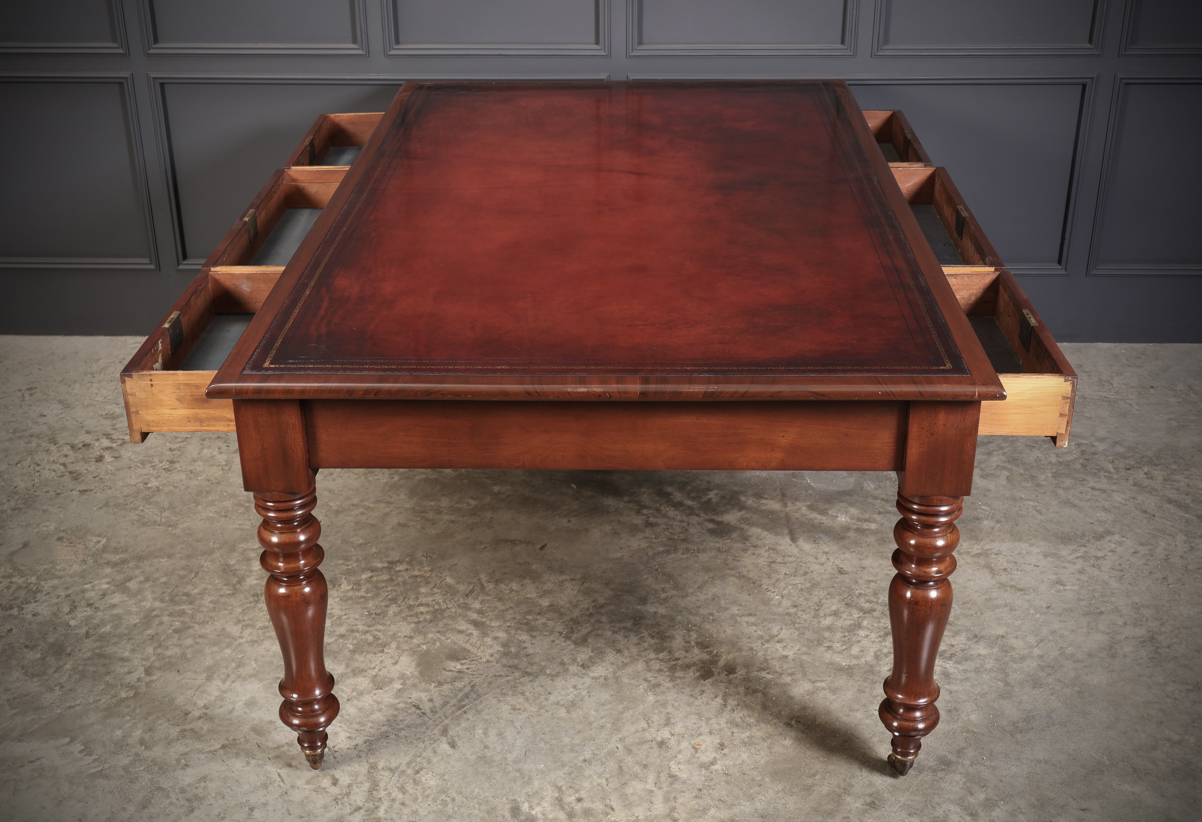 Large Early Victorian Mahogany & Leather Partners Writing Table - Image 12